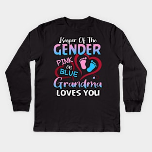 Keeper Of The Gender Pink Or Blue Grandma Loves You Kids Long Sleeve T-Shirt